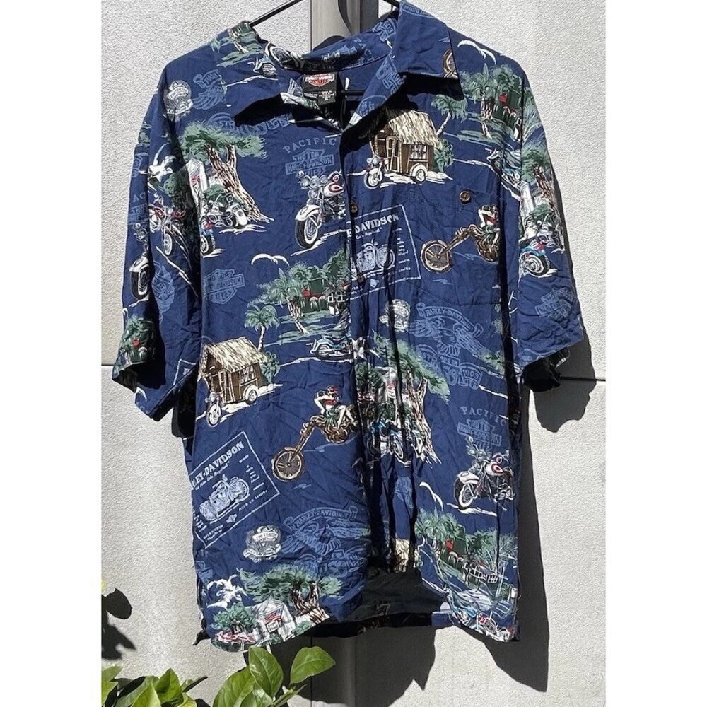 Vintage Harley Davidson Mens Hawaiian Viscose Button Shirt Men’s Sz XL USA Made